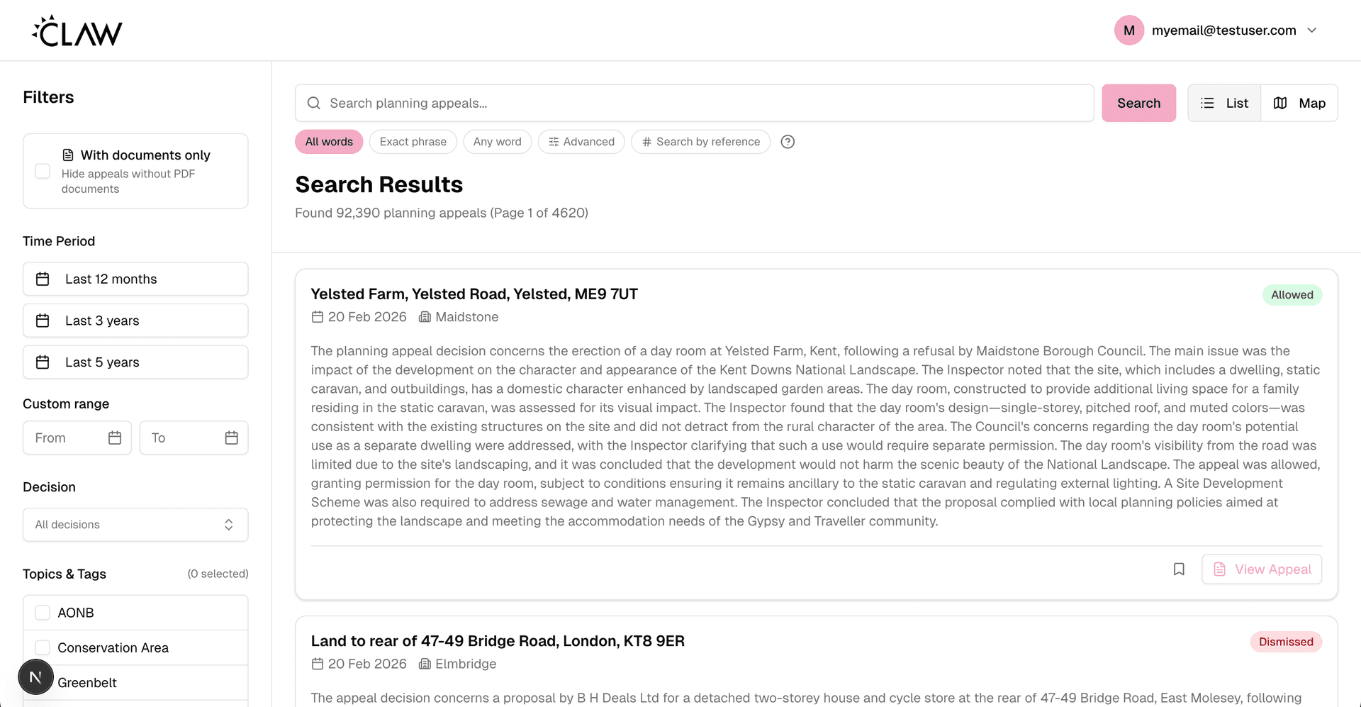 Claw App - Planning Appeal Search